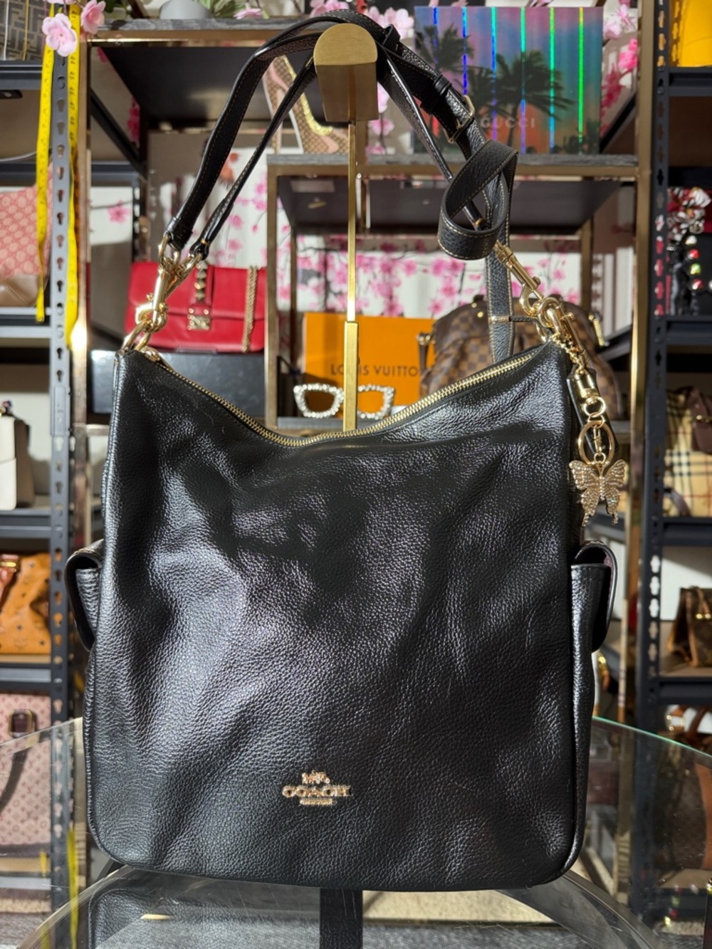 Coach Black Pebbled Leather Shoulder Bag with Gold Hardware